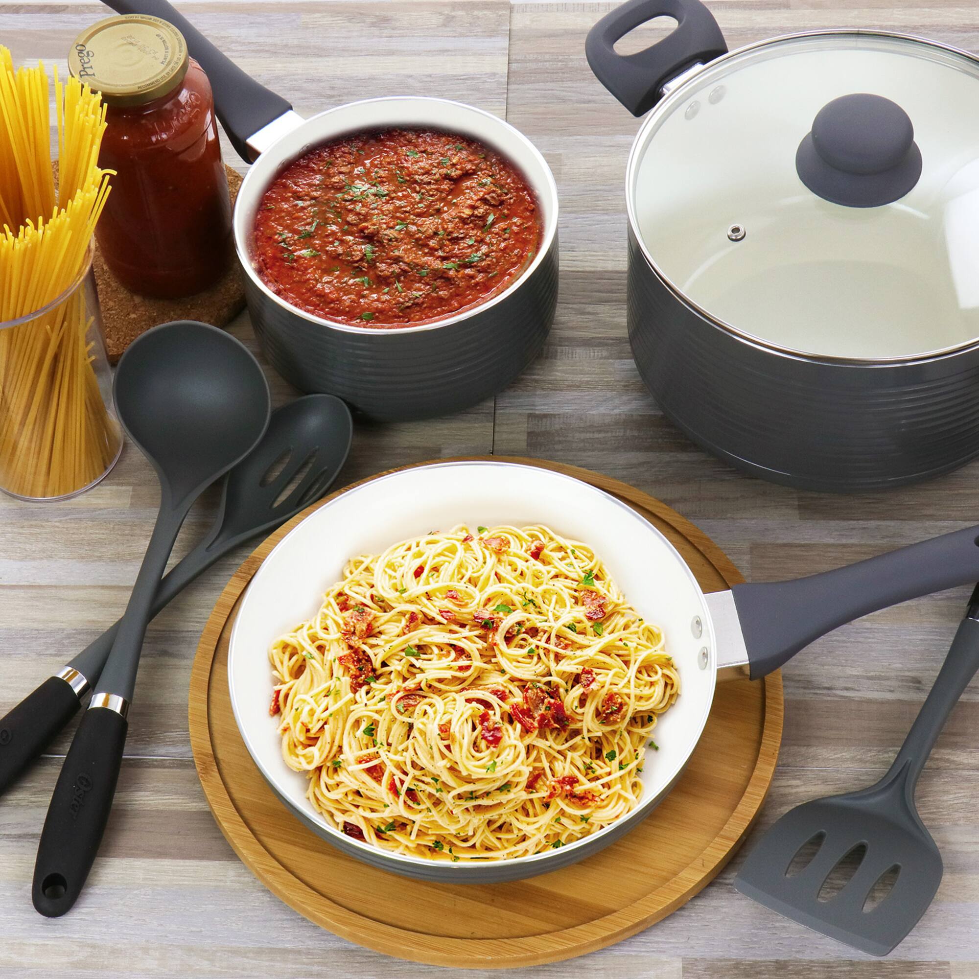 Oster Ridge Valley 8-Piece Gray Aluminum Nonstick Cookware Set